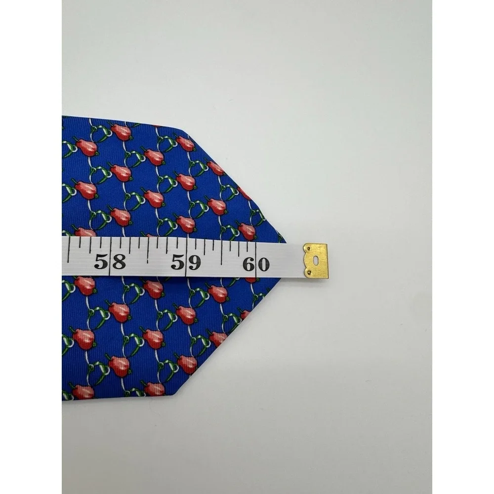 North Shore Rumson NJ Silk Tie Blue Red Fruit Pattern Necktie Classic Preppy